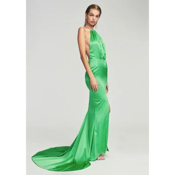 Retrofete Satin Crystal Margot Gown in Green XSmall New. Long Maxi Dress - Picture 14 of 17